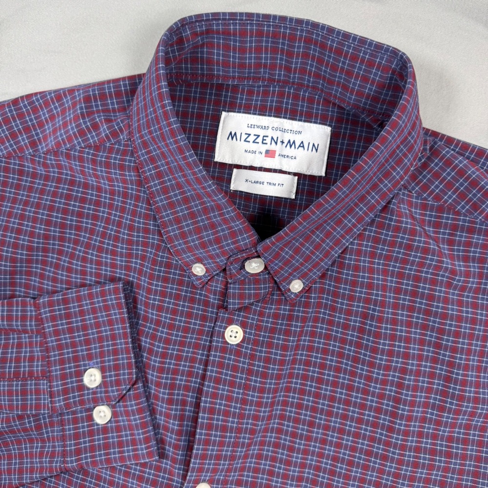 Mizzen Main Leeward Trim Fit Purple Plaid Button Down Shirt Mens XL Career